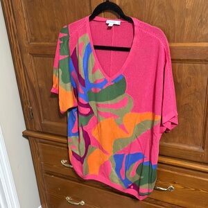 Chico's Pink and Orange Graphic Oversized Blouse